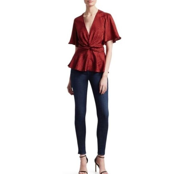 NWT ALC Alma Red Silk Wrap Front Blouse Size 2 - Picture 14 of 14